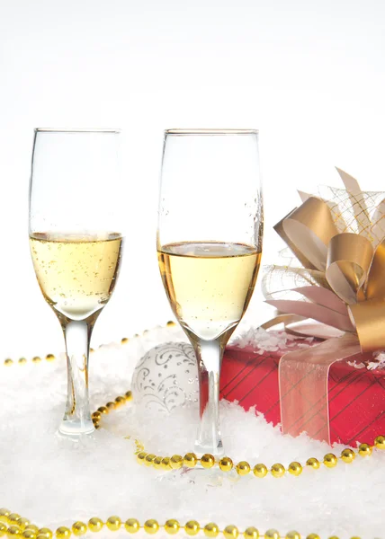 Champagne glass. Christmas collection. New Year's clock. — Stock Photo, Image