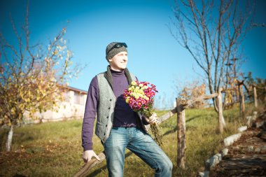 Man with flowers clipart