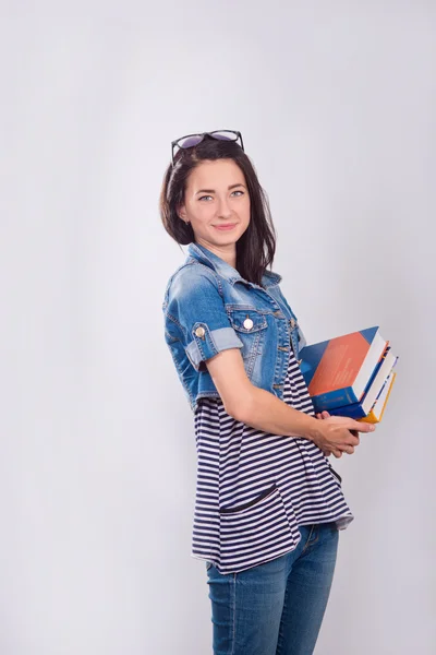 Joven y hermosa estudiante con libros —  Fotos de Stock