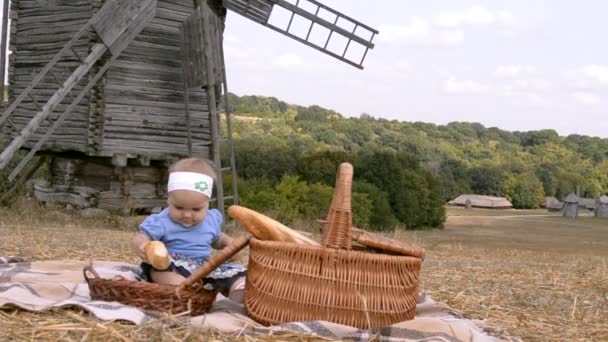 En liten flicka på picknick — Stockvideo