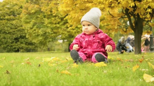 Seorang gadis kecil di taman — Stok Video