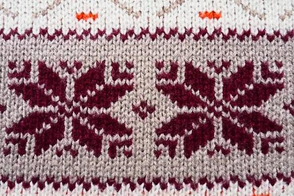 Jacquard Knitted Pattern Geometric Ornament Christmas New Year Knitted Brown — Stock Photo, Image
