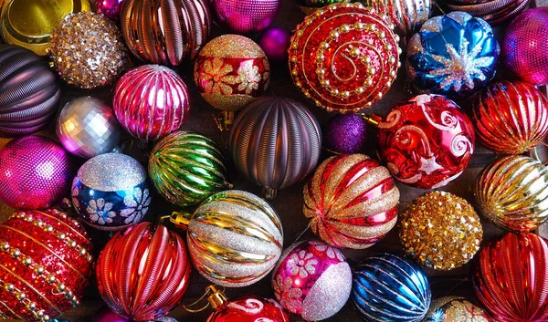 Christmas Decorations Beautiful Red Golden Yellow Balls Sparkles Stripes Preparing Stock Picture