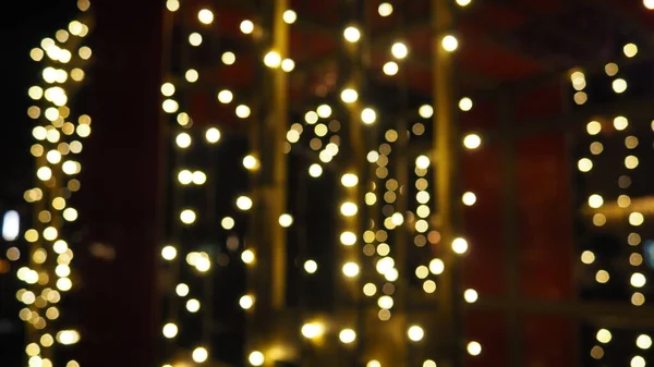 Bokeh Noche Navidad Hermoso Bokeh Redondo Destaca Rojo Amarillo Dorado —  Fotos de Stock