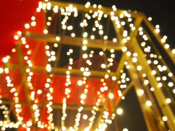 Bokeh Noite Natal Belos Destaques Bokeh Redondo Vermelho Amarelo Ouro — Fotografia de Stock