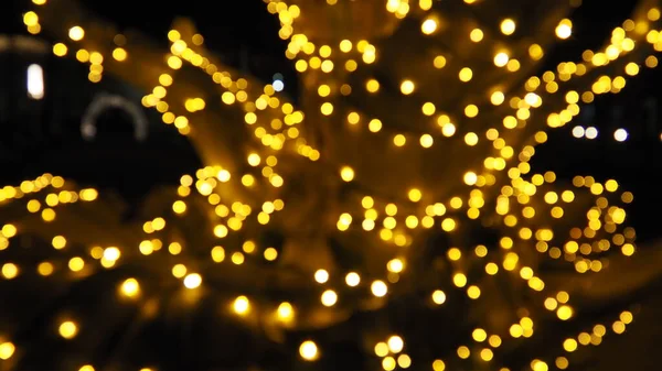 Bokeh Noche Navidad Hermoso Bokeh Redondo Destaca Color Dorado Amarillo —  Fotos de Stock