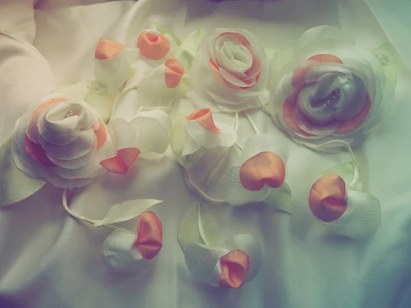 Wedding Flowers Made Fabric Decoration Bride Wedding Dress Vintage Style — Fotografia de Stock