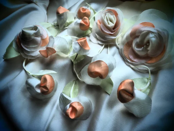 Wedding Flowers Made Fabric Decoration Bride Wedding Dress Vintage Style — Fotografia de Stock