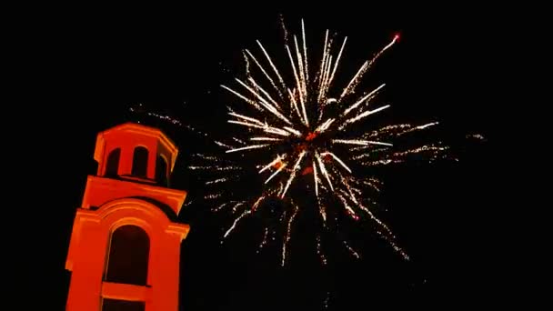 Fuegos Artificiales Para Navidad Hermosos Destellos Destellos Fuego Fuegos Artificiales — Vídeos de Stock