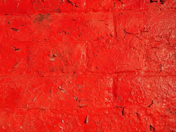 Red Wall Texture Background Large Bricks Painted Glossy Oil Scarlet — 스톡 사진