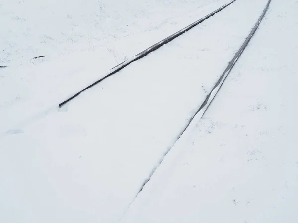 Железная Дорога Снегу Рельсы Покрытые Снежной Бурей Железнодорожное Обслуживание Уборка — стоковое фото