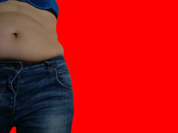썩었어 지방이 청바지 허리에 과식이나 임신때문에 손상을 당뇨병입니다 킬레이트 — 스톡 사진