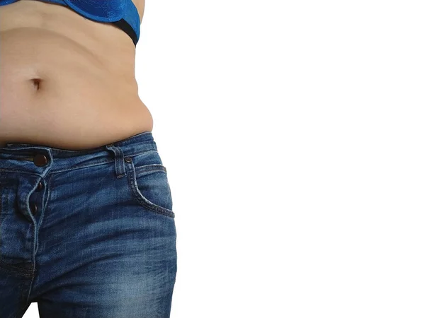 Saggy Belly Folds Leather Fat Sides Hanging Waist Jeans Figure — Stock Photo, Image