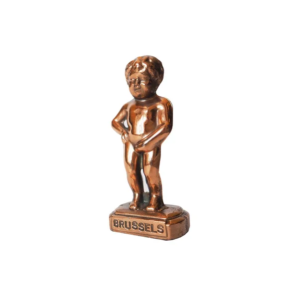 Manneken Pis Standbeeld Geïsoleerd Witte Achtergrond Brussel Symbool Miniatuur Bronzen — Stockfoto