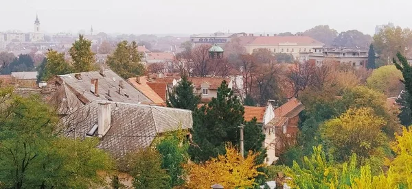 塞尔维亚共和国贝尔格莱德有教堂塔的Zemun全景 — 图库照片