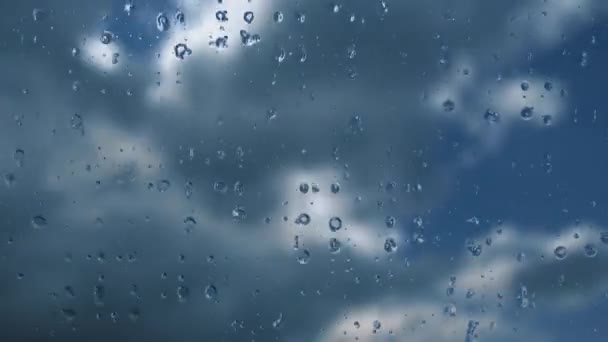 Gocce Pioggia Scorrono Lungo Vetro Tempo Della Tempesta Scaduto Concentrati — Video Stock