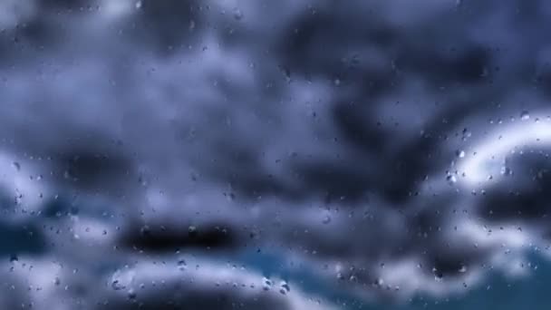 Капли Дождя Стекают Стеклу Время Штормового Ветра Прошло Мягкий Фокус — стоковое видео