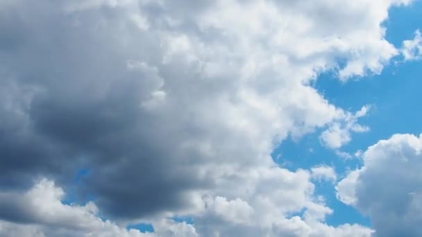 Szybko poruszające się chmury na tle błękitnego nieba. Chmury cumulus chmury poruszają się niżej i szybciej na wietrze. Prognoza pogody i meteorologia. Problemy ekologiczne. - Zmiana klimatu. Burza wiatr timelapse — Wideo stockowe