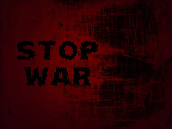 停止战争 用黑色写着战争的字母红色 黑色背景 对和平的呼吁 摘要背景图片 没有战争 — 图库照片