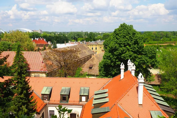 Petrovaradin, Novi Sad, Serbia, 30 de abril de 2022. Calles, casas viejas, techos rojos. Atracción turística. Hermosas fachadas brillantes. Paisaje urbano. Negocios turísticos en los Balcanes. —  Fotos de Stock