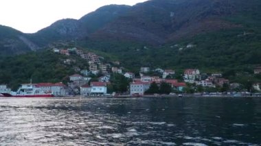 Boka Kotor Adriatic Sea, Verige Strait Kamenari Lepetane Ferry Line Trajekt. Ferryboat for passenger, cargo and vehicles. Tourism and business in Montenegro Maritime transport coastal. August 16 2022