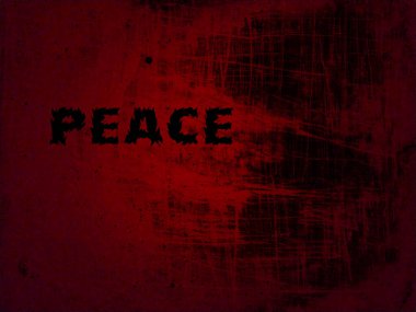 The word peace in English on a red-black background. A call to peace. Copy space.
