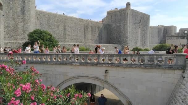 Pile Gate Dubrovnik Horvátország Augusztus 2022 Emberek Férfiak Nők Sétálnak — Stock videók
