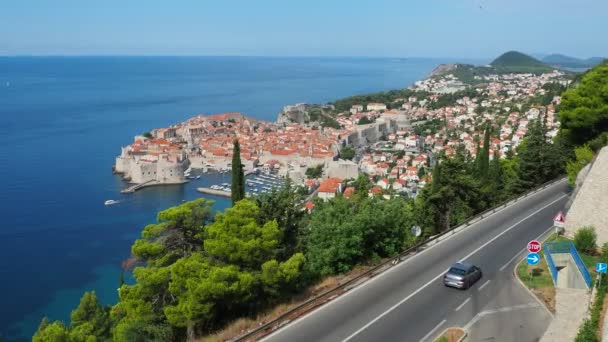 Dubrovnik Kroatië Augustus 2022 Zicht Adriatische Zee Vanaf Het Observatiedek — Stockvideo
