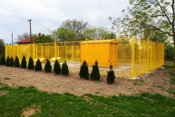 Ground Tanks Liquefied Gas Modern Gas Installation Protective Fencing Yellow —  Fotos de Stock