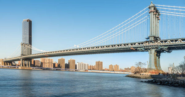 Brooklyn bridge and lower manhattan while sunset