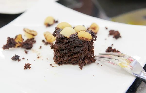 Chocolate cake in white plate — Stock Photo, Image