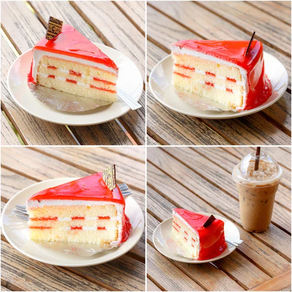 在白盘子里上表设置的草莓蛋糕 — 图库照片