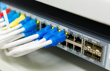sunucu ağda geçiş için Ethernet rj45 kablosu bağlı