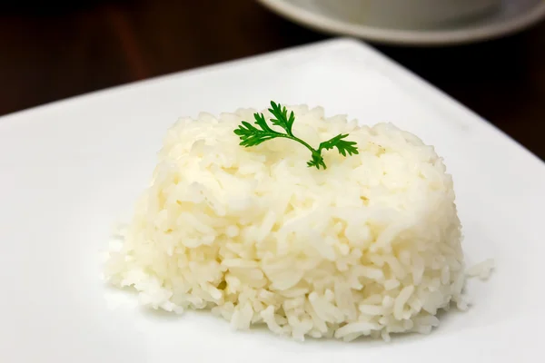Rijst op witte schotel — Stockfoto