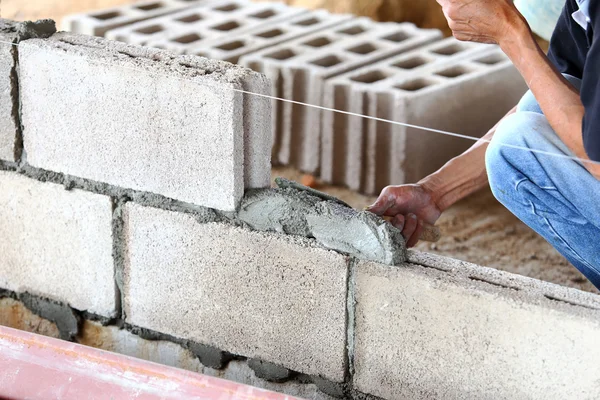 Brick wall construction for house building — Stock Photo, Image