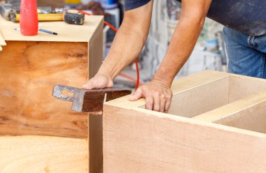 carpenter used planer for make new furniture for house clipart