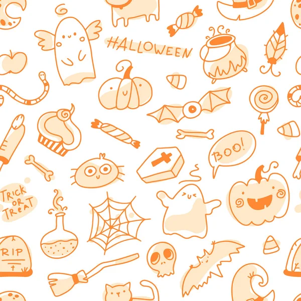 Halloween Doodle Model Fără Sudură Personaje Vacanță Vectoriale Elemente Oribile — Vector de stoc