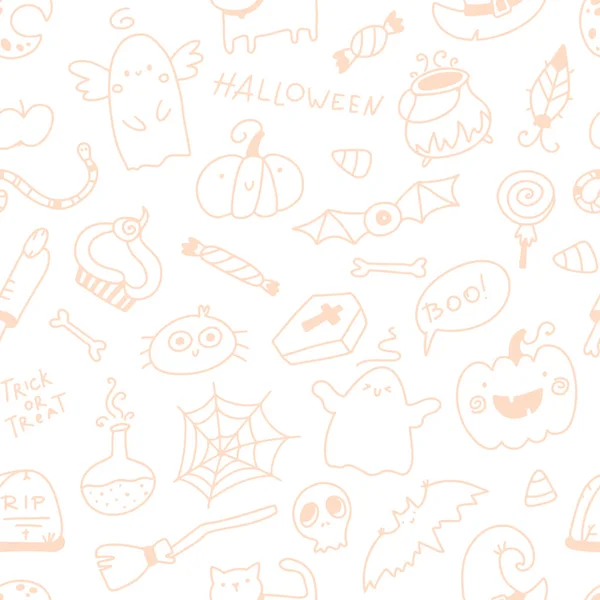 Aranyos Ünnepek Zökkenőmentes Halloween Minta Egyszerű Kézzel Rajzolt Gyerekes Rajzfilm — Stock Vector