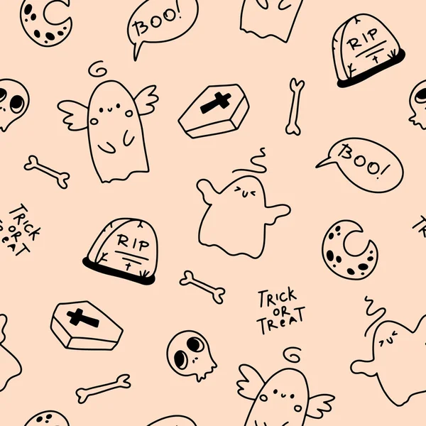 Grande padrão sem emenda de halloween com elementos de estilo doodle  simples de desenho animado