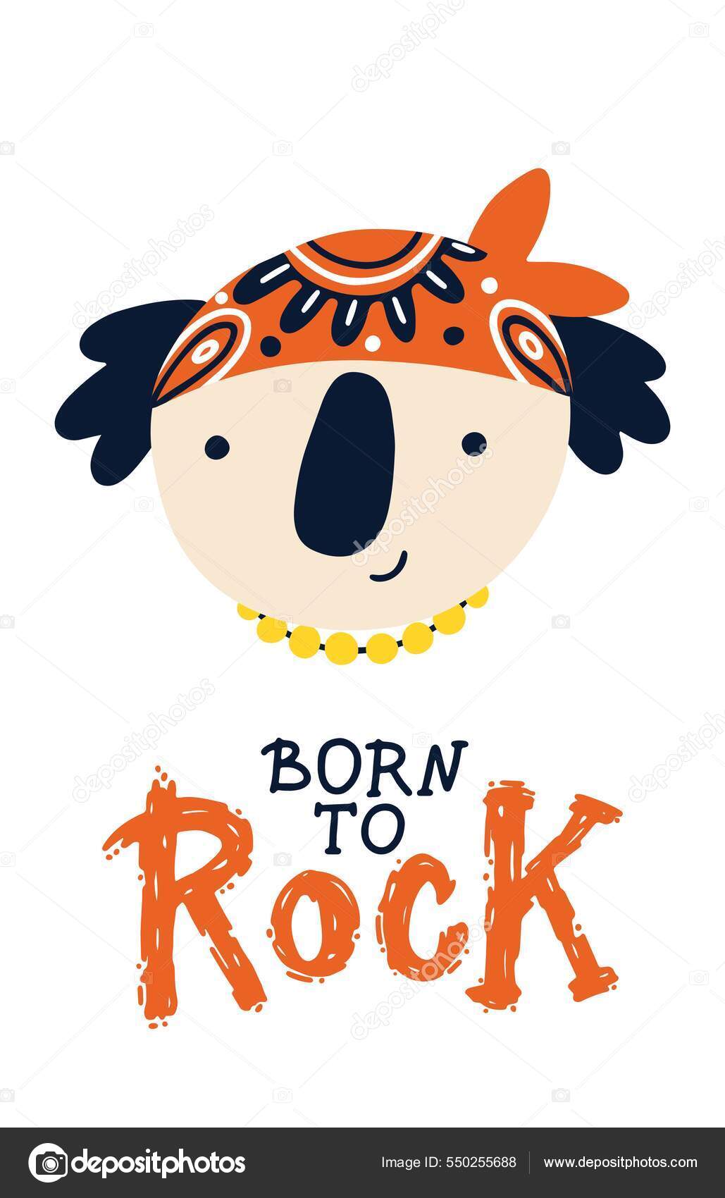 Rock Koala postcard - born to rock. Vector cartoon character in
