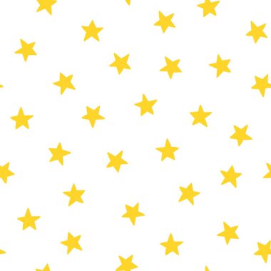 Yıldızsız bir desen. Beyaz arka planda basit sarı yıldızlar. Bebek tekstil ürünleri, bebek duvar kağıdı, ambalaj, kumaş, dijital kağıt vs. için ideal.