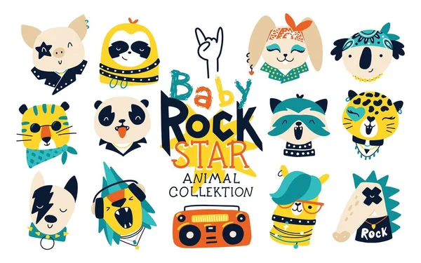 Petite Rock Star Collection Vectorielle Avec Personnages Animaux Rock Pour — Image vectorielle