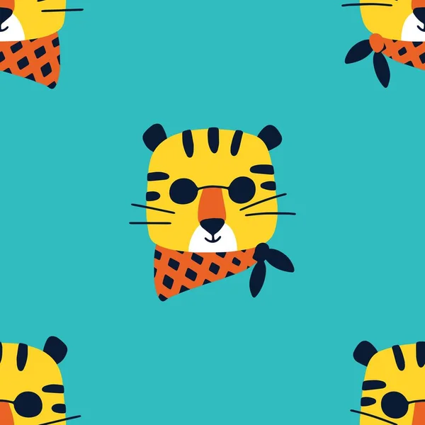 Tigre Estrella Rock Animal Patrón Sin Costura Personaje Dibujado Mano — Vector de stock
