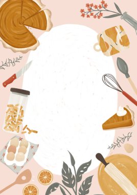 Pastel renklerde yemek pişirme minimalist şablon planlayıcısı. Menü için yapılacaklar listesi. Sevimli retro mutfak gereçlerinin el yapımı desenli çizimleri.