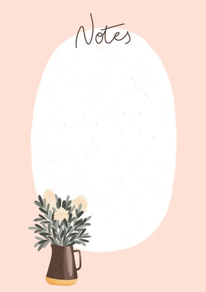 Trendy Minimal Planner Pastel Colors Vase Flowers Hand Drawn Texture — ストック写真