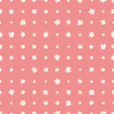 Chamomile floral mille fleur seamless pattern on pink background. Small summer flowers in simple scandinavian cartoon doodle style perfect for textile, wallpaper, fabric