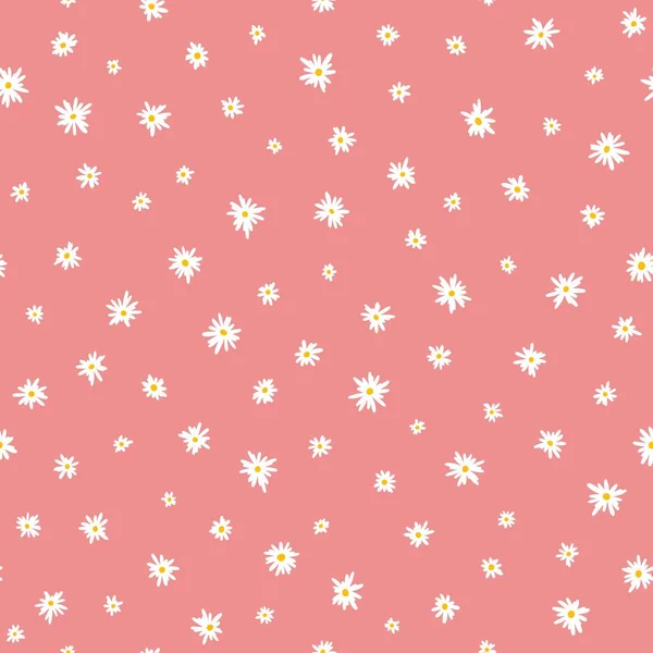 Chamomile Floral Mille Fleur Seamless Pattern Pink Background Small Summer — 图库矢量图片