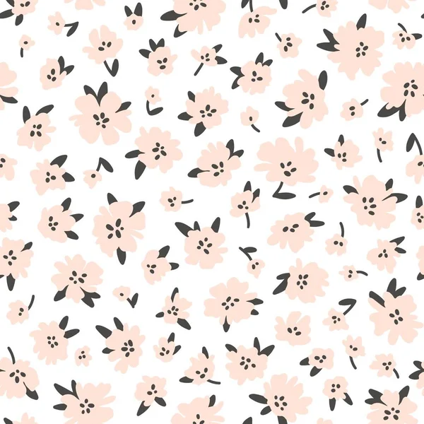 Calico Millefleurs Seamless Pattern Small Pink Summer Wildflowers Simple Hand — 图库矢量图片