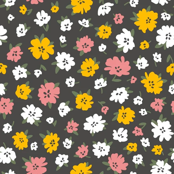 Calico Millefleurs Seamless Pattern Small Colorful Summer Wildflowers Simple Hand — Stockvector