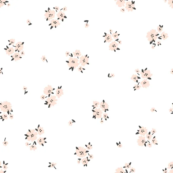 Calico Millefleurs Seamless Pattern Small Pink Summer Wildflowers Simple Hand — Vettoriale Stock